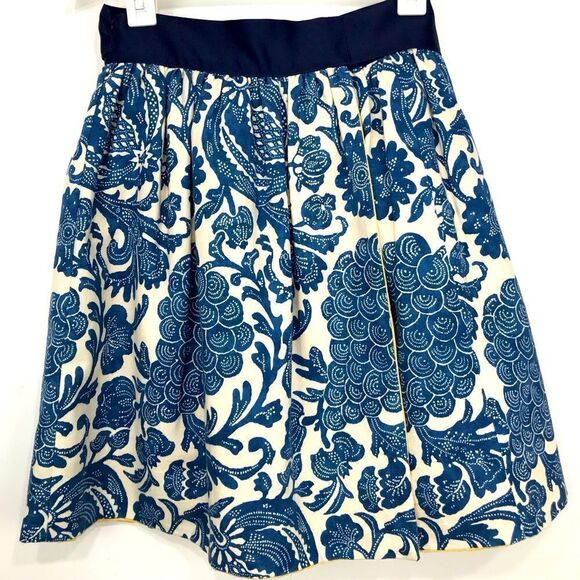 Molly B Blue Cream Yellow Reversible 2 Skirts in 1 Tie Waist Mini Wrap Skirt - Picture 4 of 16